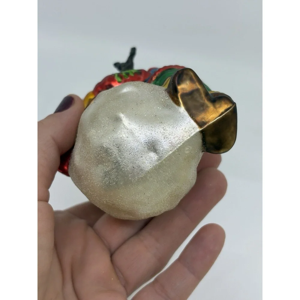 Lg Snowman with Child Christmas Ornament   Hand Painted Blown Glass